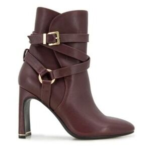 Kenneth Cole Nellie Oxblood Leather Ankle‎ Boots Harness Buckle Block Heel 9.5M